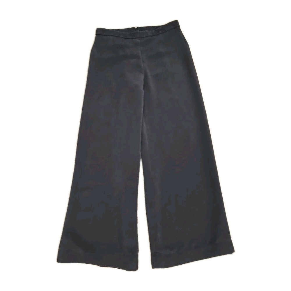 WORTH Silk Pants sz 8 Navy‎ Blue Wide Leg Draped Lined 100% SILK Zipper Vintage